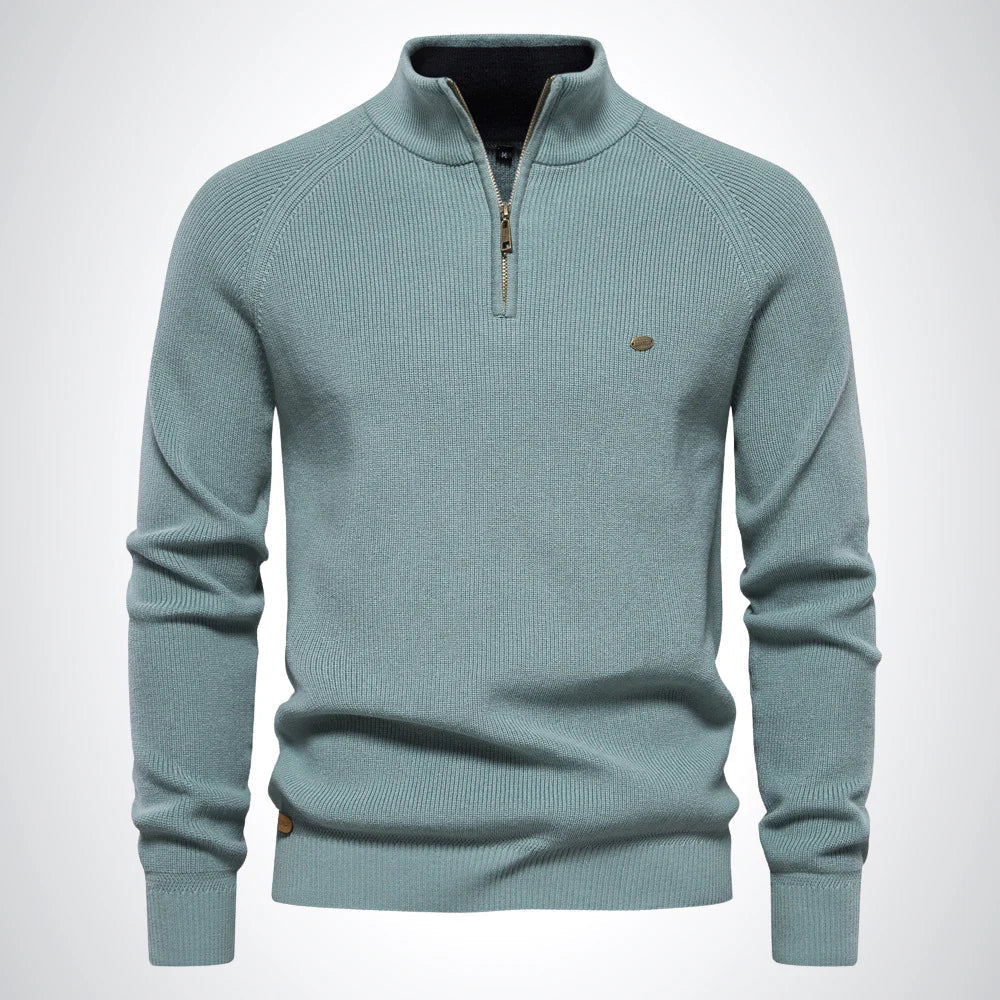Men's Half-Zip Stand Collar Knitted Jumper