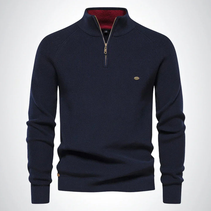 Men's Half-Zip Stand Collar Knitted Jumper