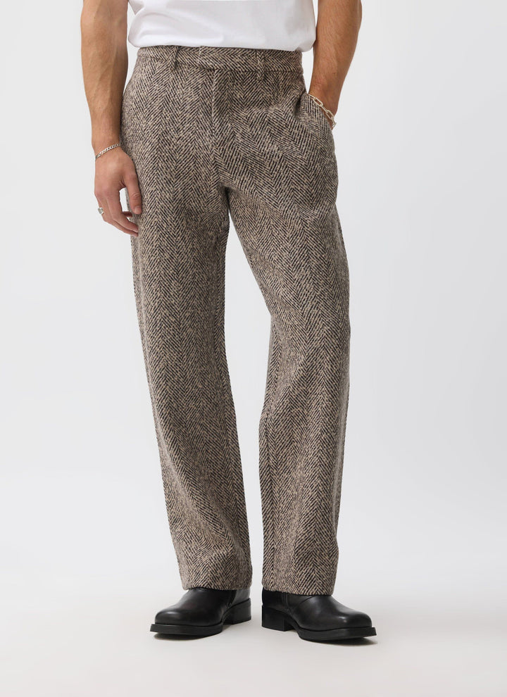 Men's Herringbone Straight-Leg Trousers