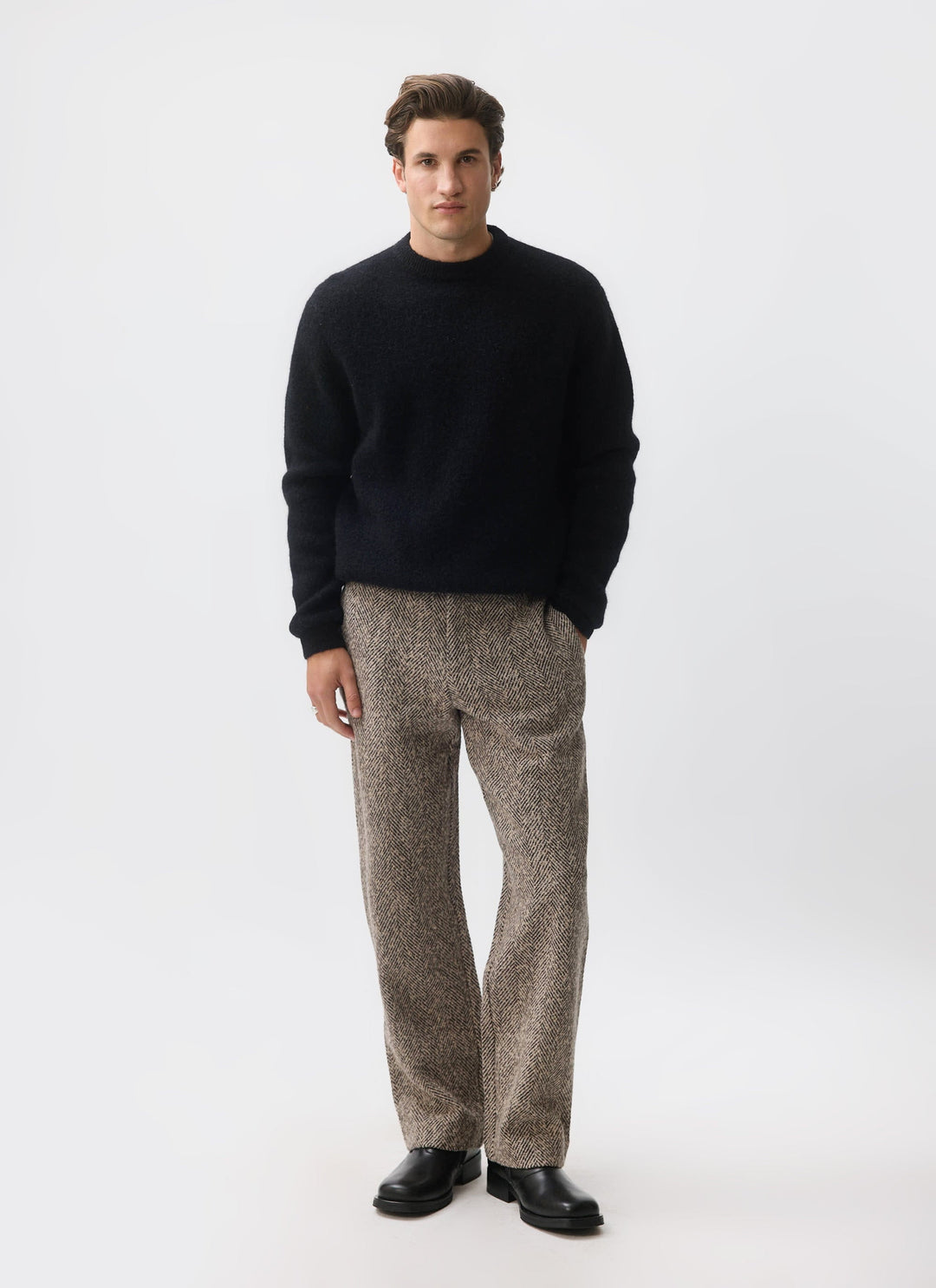 Men's Herringbone Straight-Leg Trousers