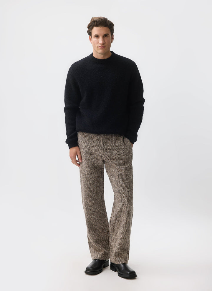 Men's Herringbone Straight-Leg Trousers