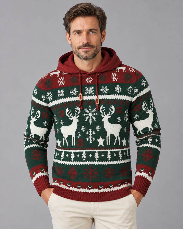 Men's Christmas Jumper Fair Isle Reindeer Hooded