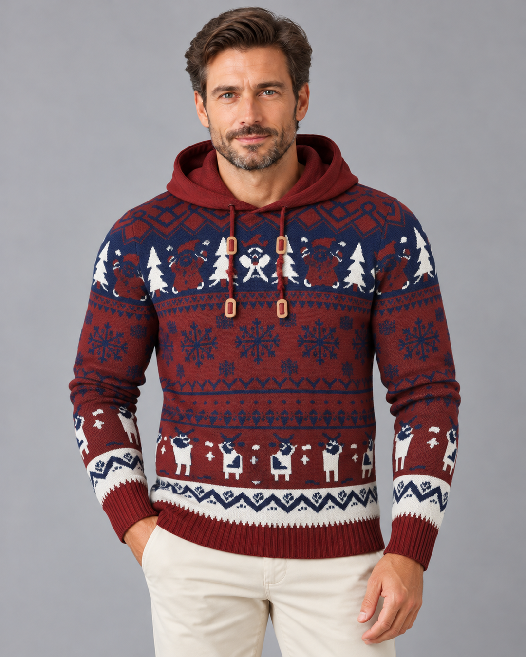 Men's Christmas Jumper Fair Isle Reindeer Hooded