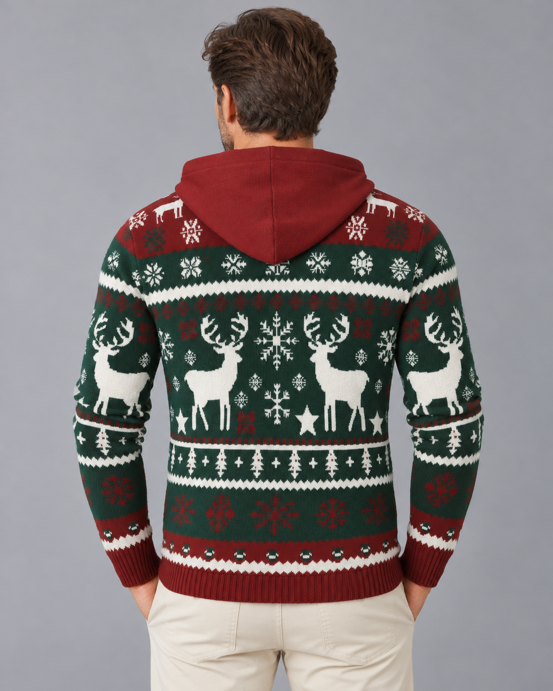 Men's Christmas Jumper Fair Isle Reindeer Hooded