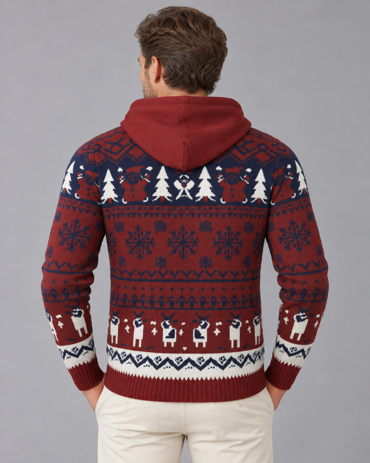 Men's Christmas Jumper Fair Isle Reindeer Hooded
