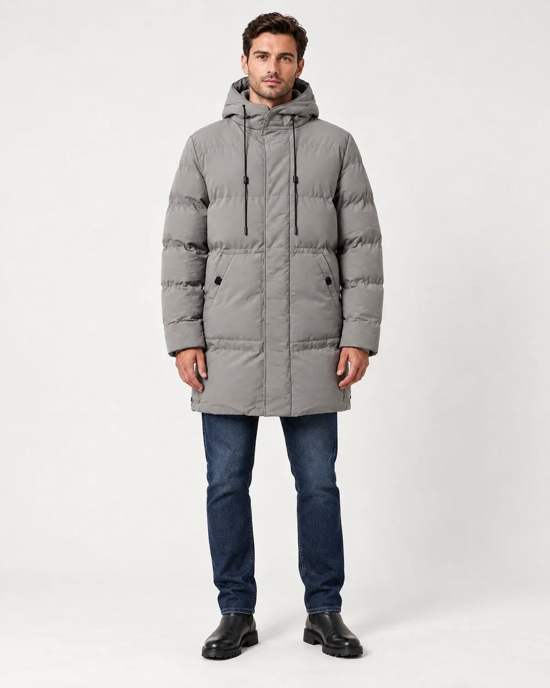Men's Hooded Longline Padded Parka Jacket