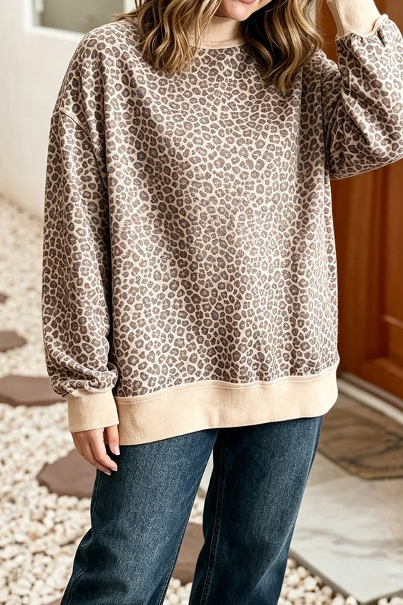 Women's Leopard Print Mock Neck Sweatshirt