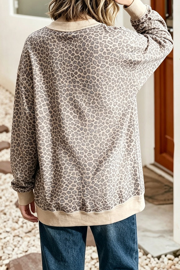 Women's Leopard Print Mock Neck Sweatshirt