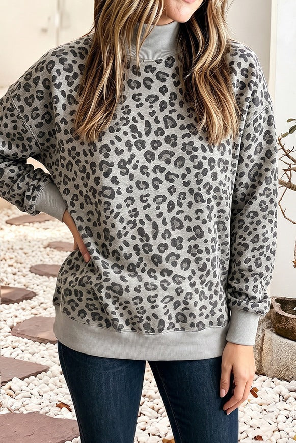 Women's Leopard Print Mock Neck Sweatshirt