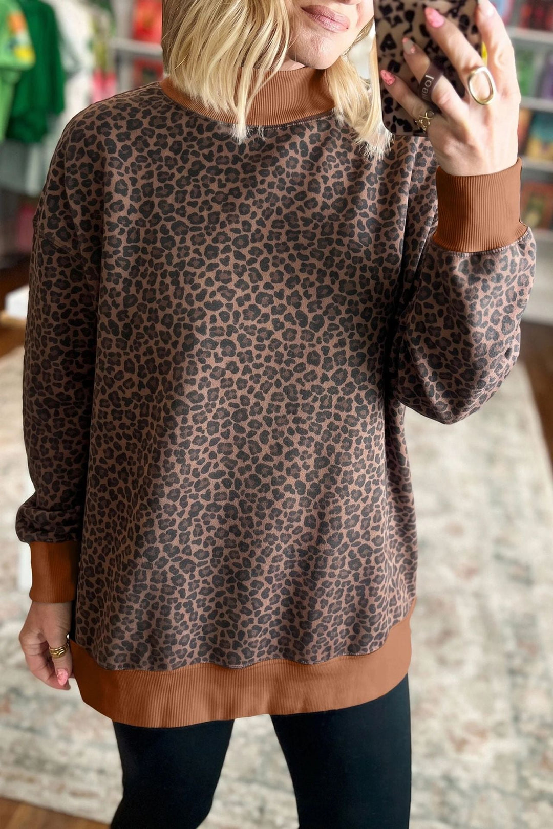 Women's Leopard Print Mock Neck Sweatshirt