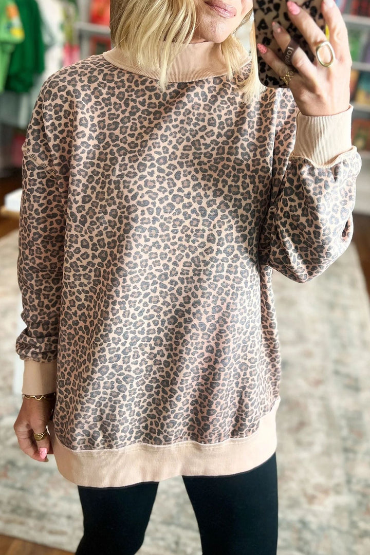 Women's Leopard Print Mock Neck Sweatshirt
