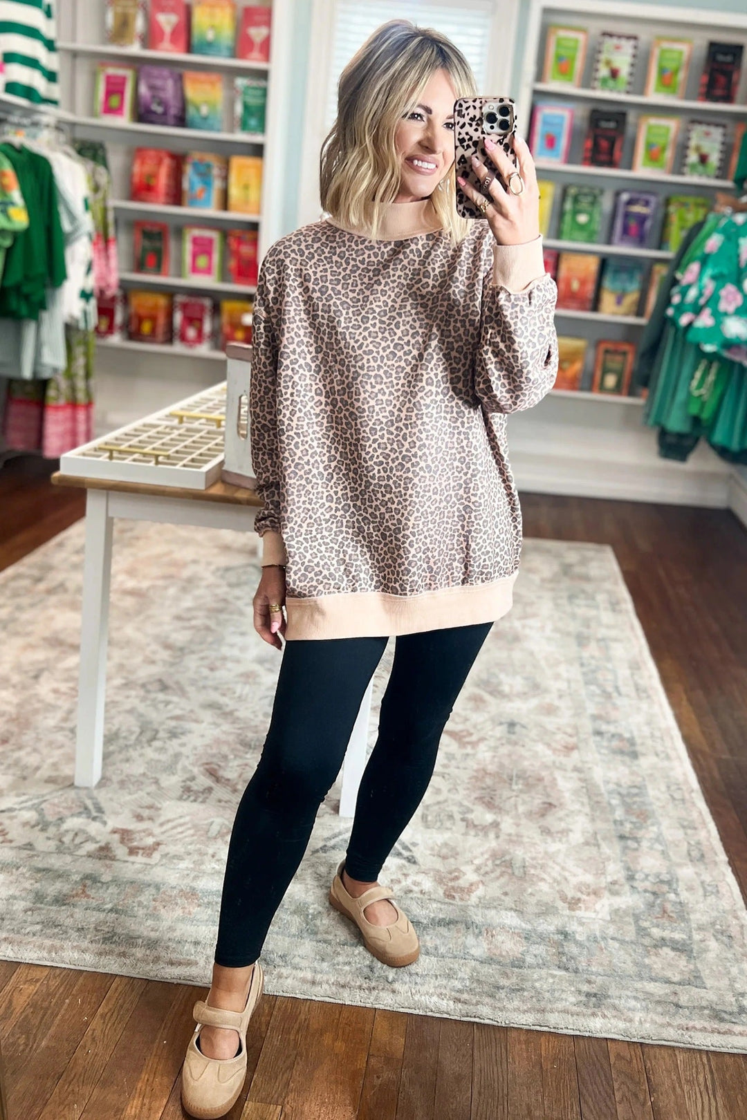 Women's Leopard Print Mock Neck Sweatshirt