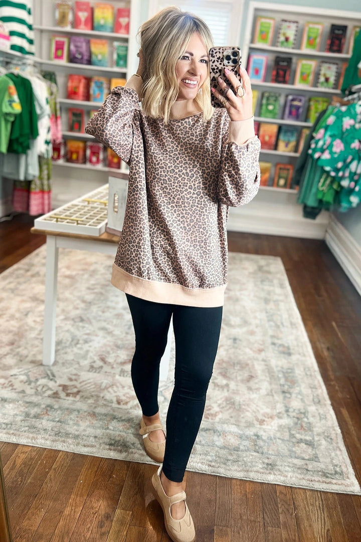Women's Leopard Print Mock Neck Sweatshirt
