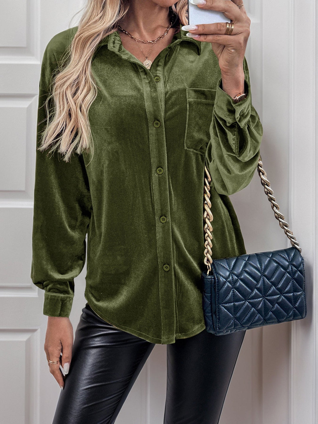 Women's Long-Sleeve Button-Front Collared Shirt