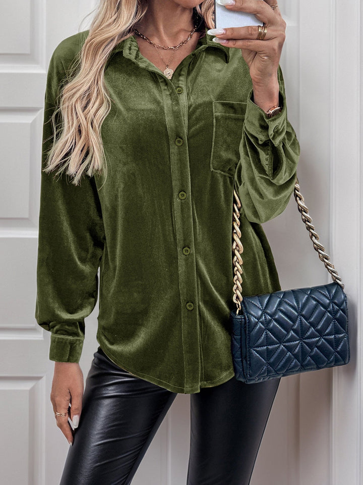 Women's Long-Sleeve Button-Front Collared Shirt
