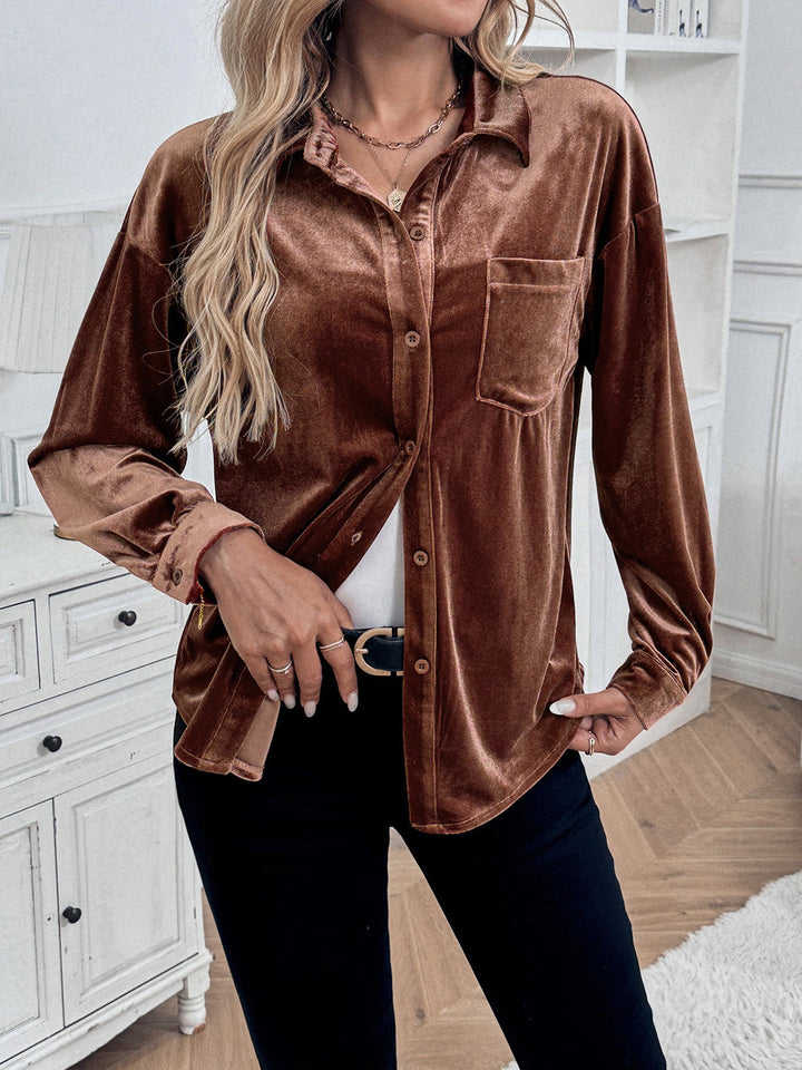 Women's Long-Sleeve Button-Front Collared Shirt