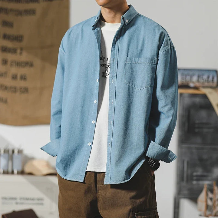 Men's Long-Sleeve Button-Up Shirt with Chest Pocket
