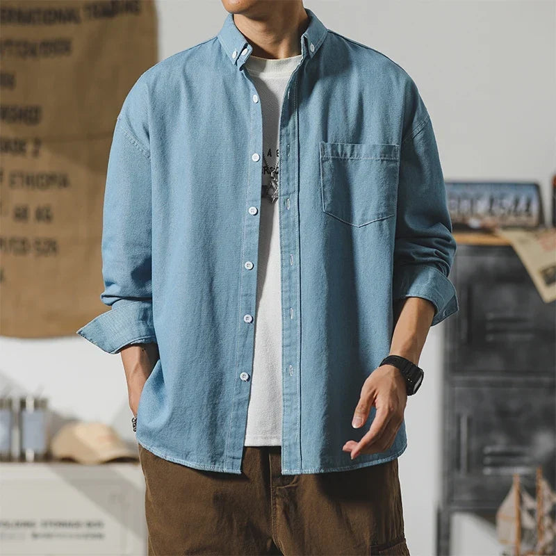 Men's Long-Sleeve Button-Up Shirt with Chest Pocket
