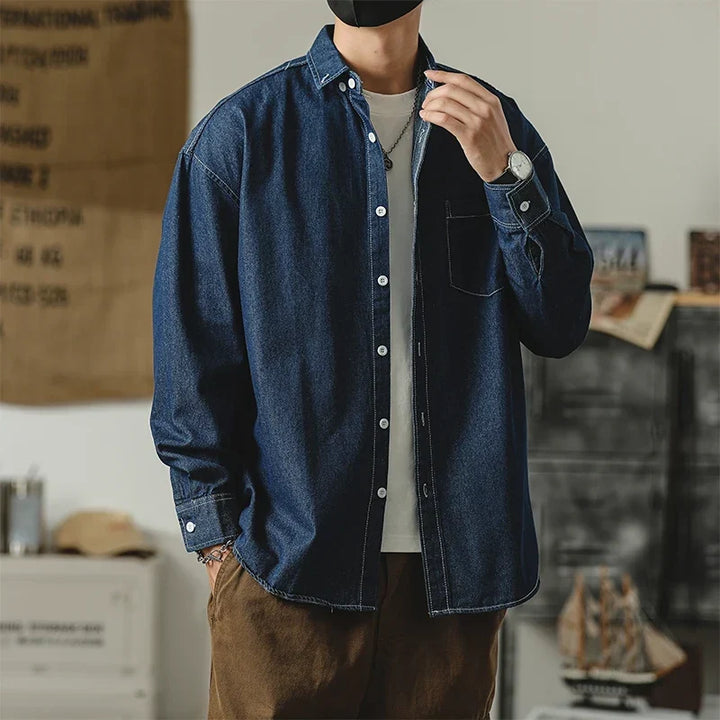 Men's Long-Sleeve Button-Up Shirt with Chest Pocket