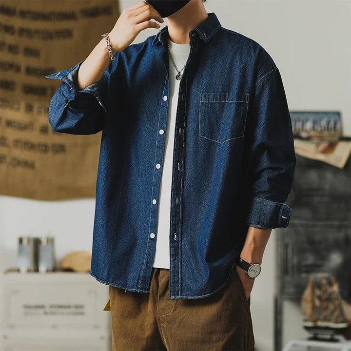 Men's Long-Sleeve Button-Up Shirt with Chest Pocket