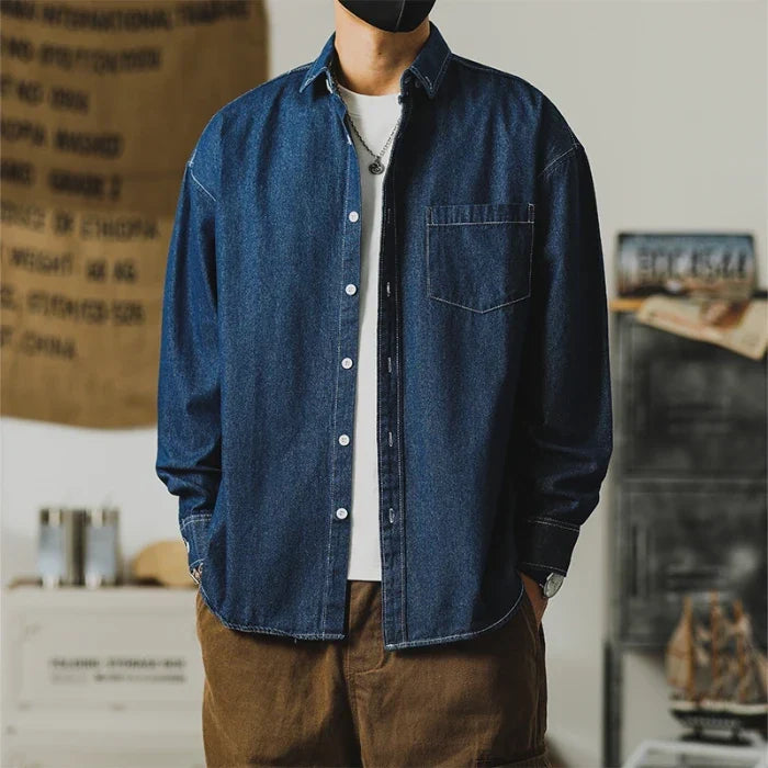 Men's Long-Sleeve Button-Up Shirt with Chest Pocket