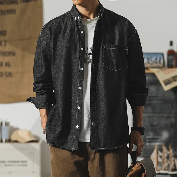 Men's Long-Sleeve Button-Up Shirt with Chest Pocket