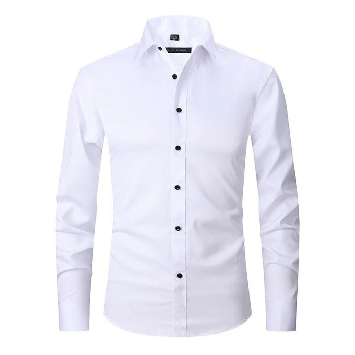 Men's Long-Sleeve Button-Up Shirt with Pointed Collar