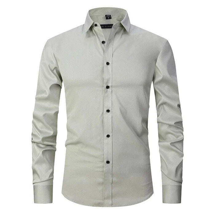Men's Long-Sleeve Button-Up Shirt with Pointed Collar