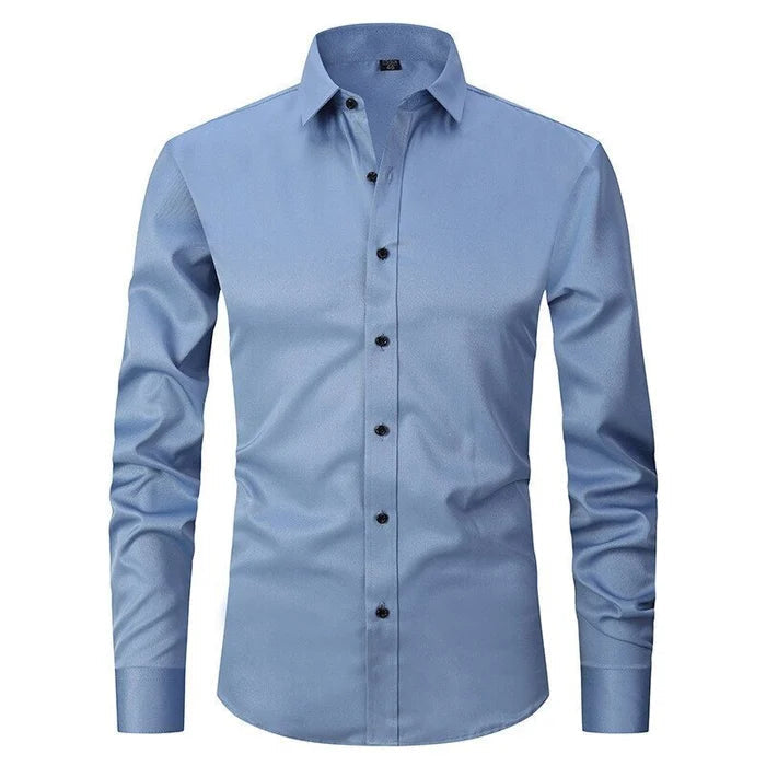 Men's Long-Sleeve Button-Up Shirt with Pointed Collar