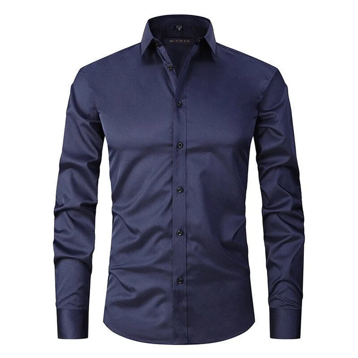 Men's Long-Sleeve Button-Up Shirt with Pointed Collar