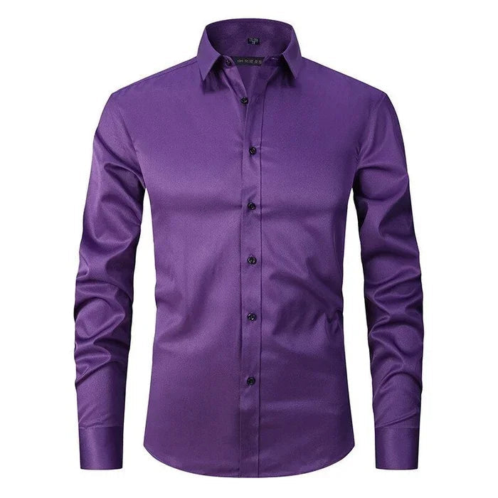 Men's Long-Sleeve Button-Up Shirt with Pointed Collar