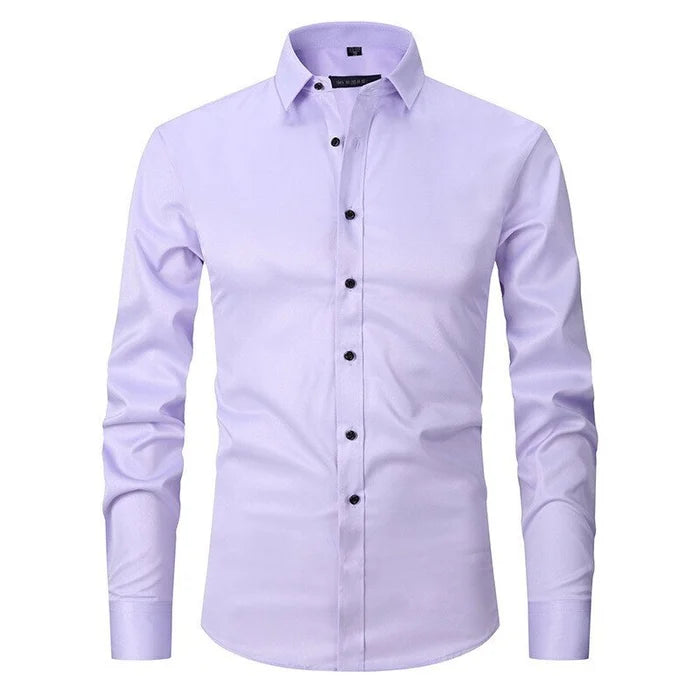 Men's Long-Sleeve Button-Up Shirt with Pointed Collar