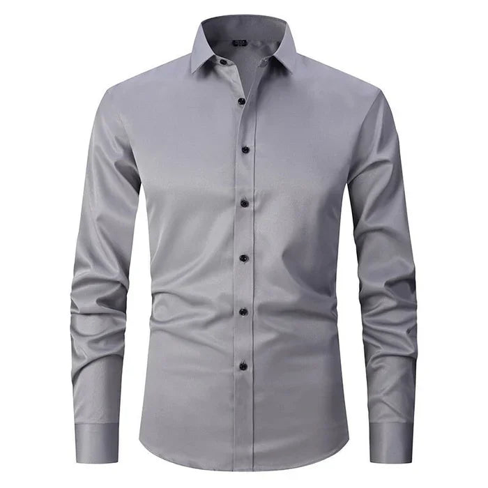 Men's Long-Sleeve Button-Up Shirt with Pointed Collar