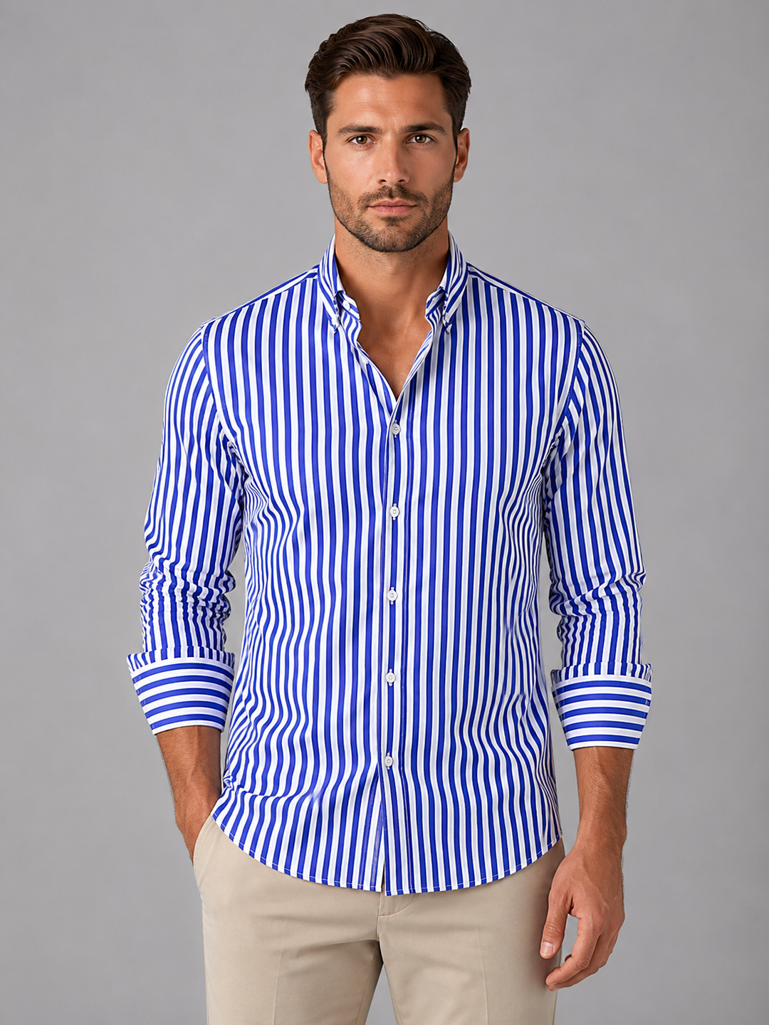 Men's Long-Sleeve Striped Button-Up Shirt