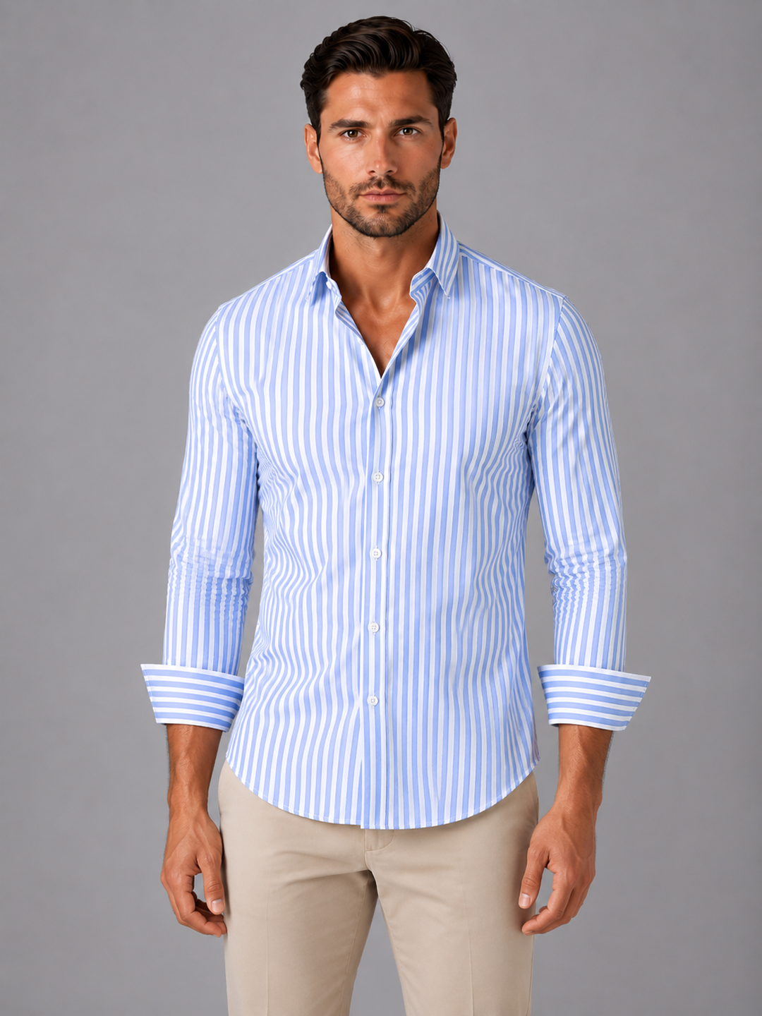 Men's Long-Sleeve Striped Button-Up Shirt