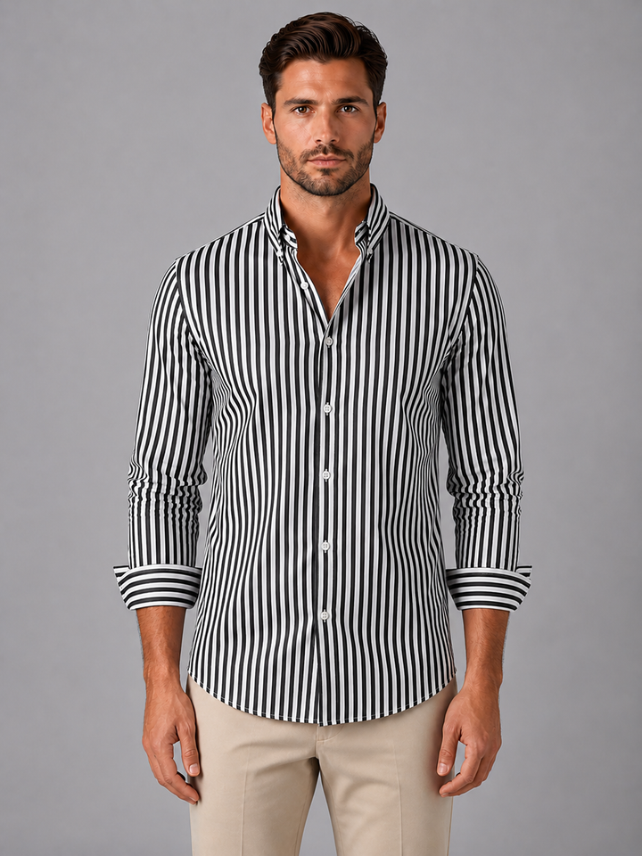 Men's Long-Sleeve Striped Button-Up Shirt