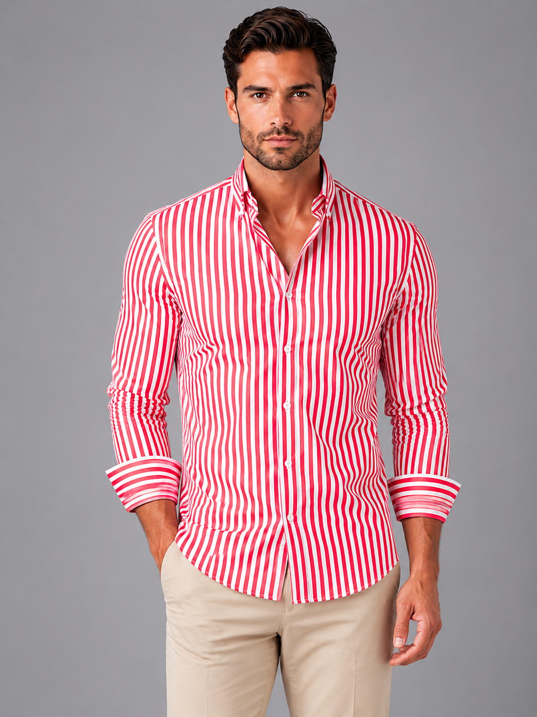 Men's Long-Sleeve Striped Button-Up Shirt