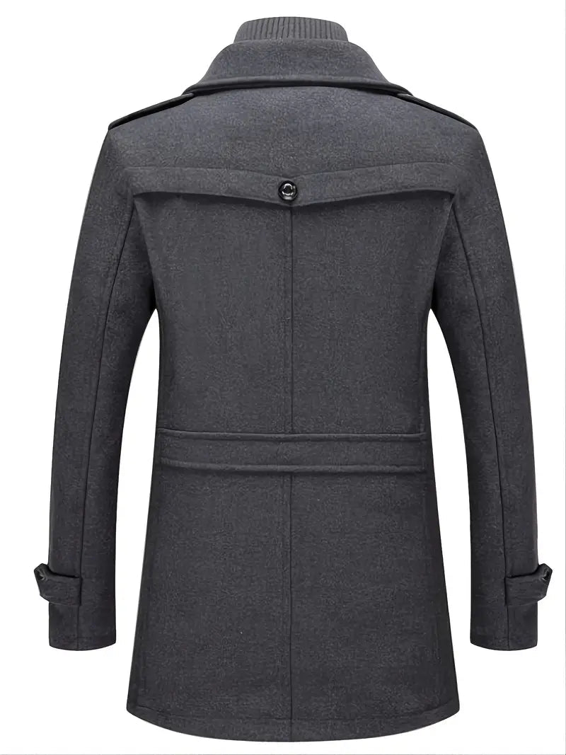 Men's Long Trench Coat with Structured Collar