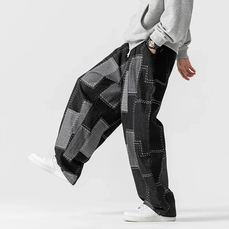 Men's Loose Fit Patchwork Cargo Jeans