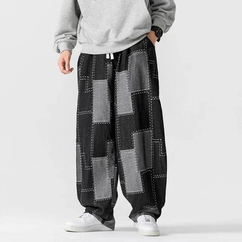 Men's Loose Fit Patchwork Cargo Jeans