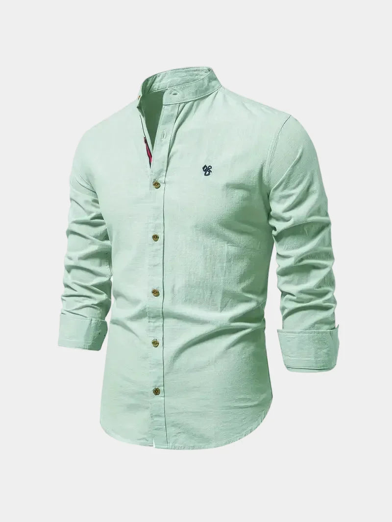 Men's Mandarin Collar Buttoned Shirt