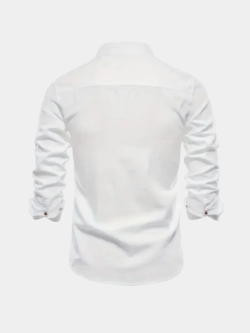 Men's Mandarin Collar Buttoned Shirt