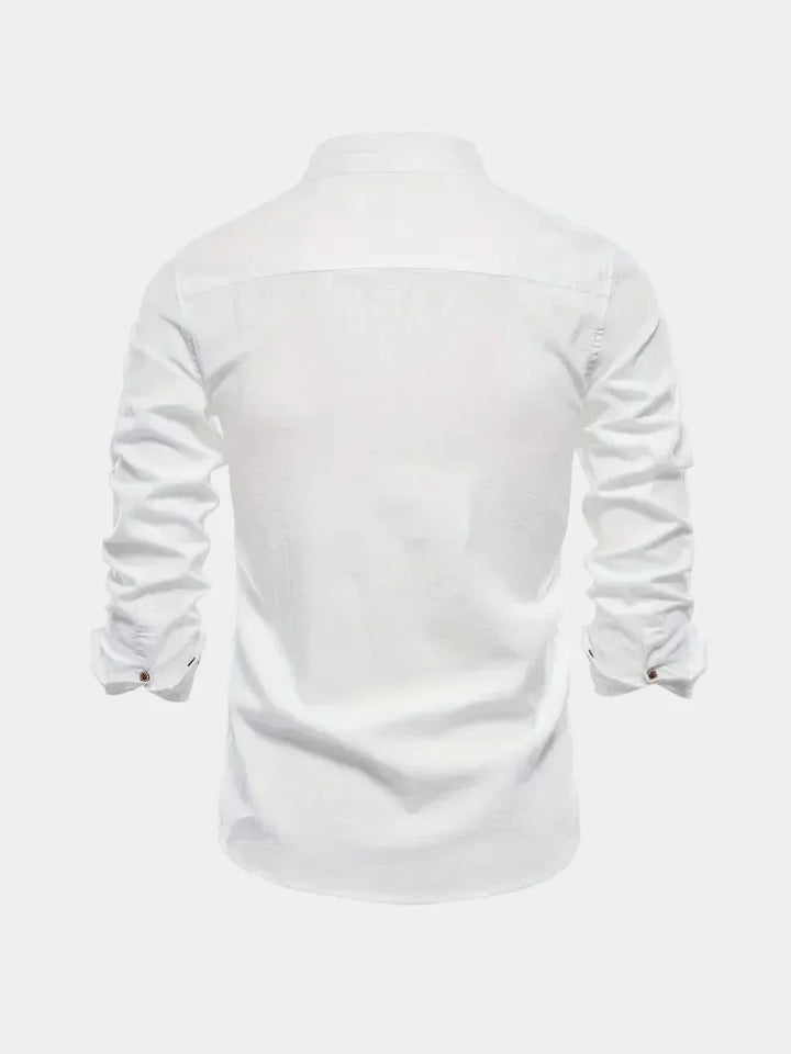 Men's Mandarin Collar Buttoned Shirt