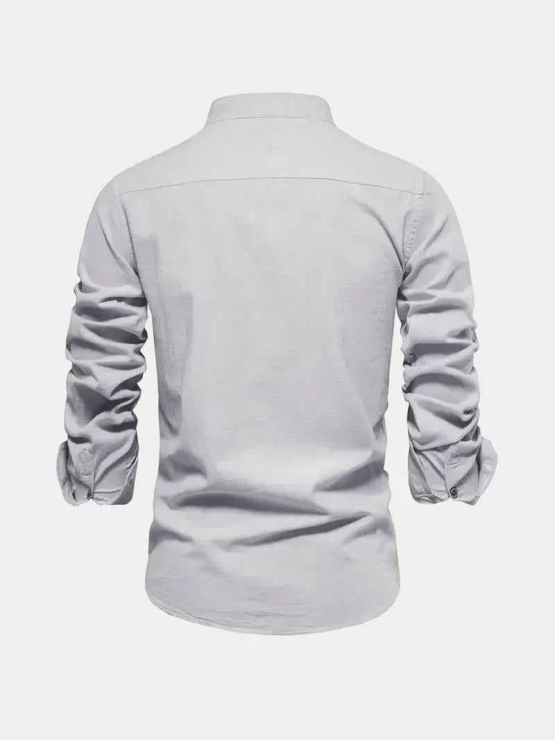 Men's Mandarin Collar Buttoned Shirt