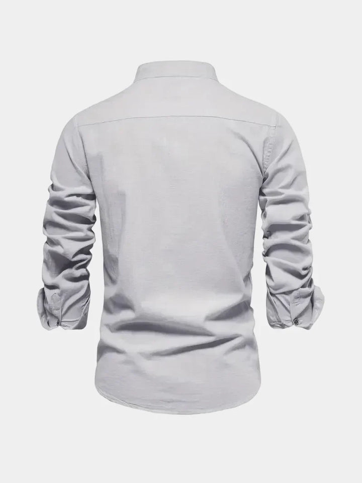 Men's Mandarin Collar Buttoned Shirt