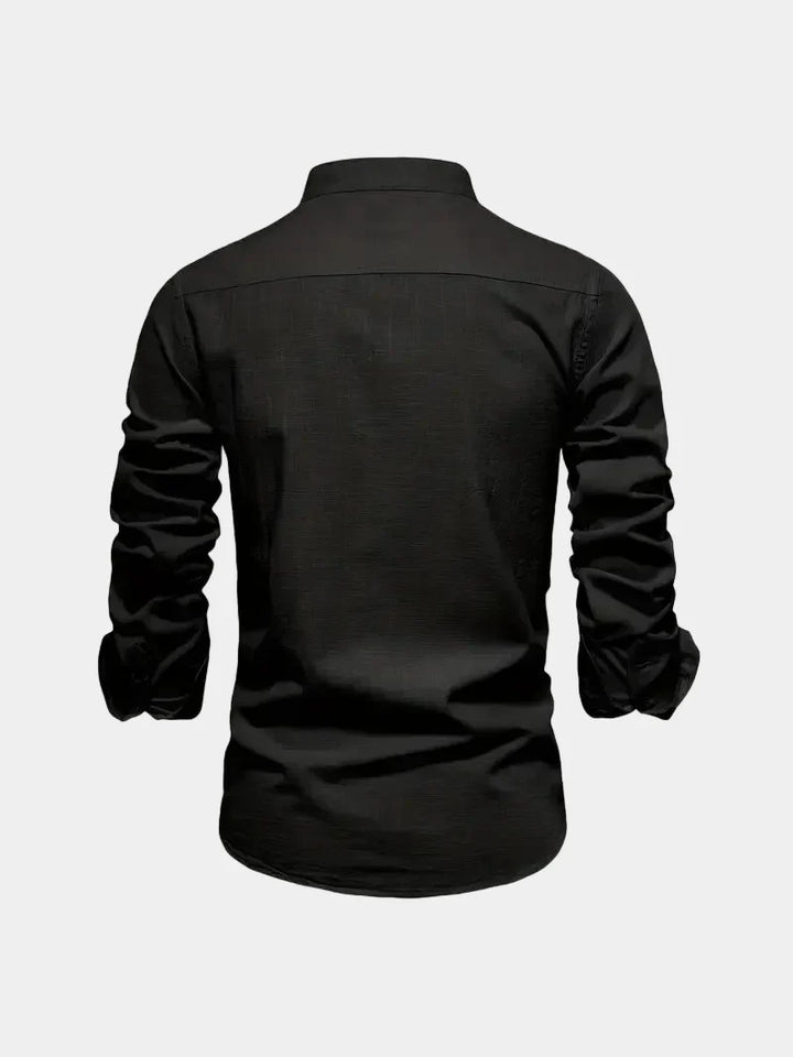 Men's Mandarin Collar Buttoned Shirt
