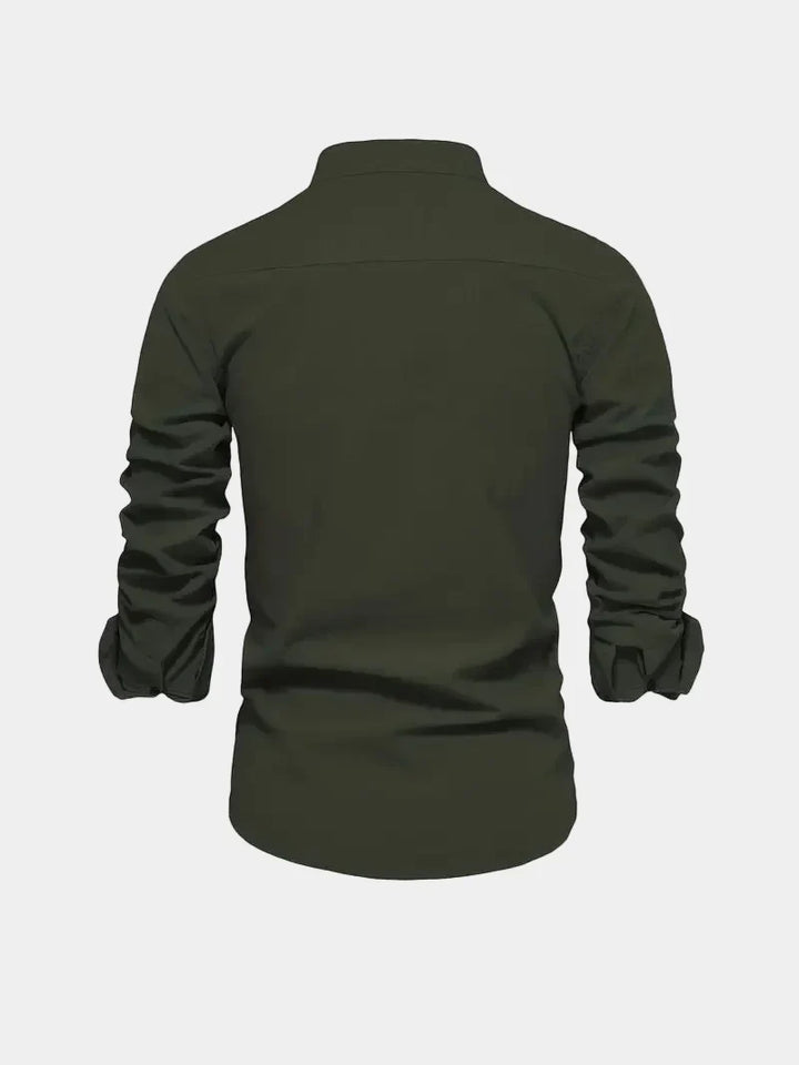 Men's Mandarin Collar Buttoned Shirt