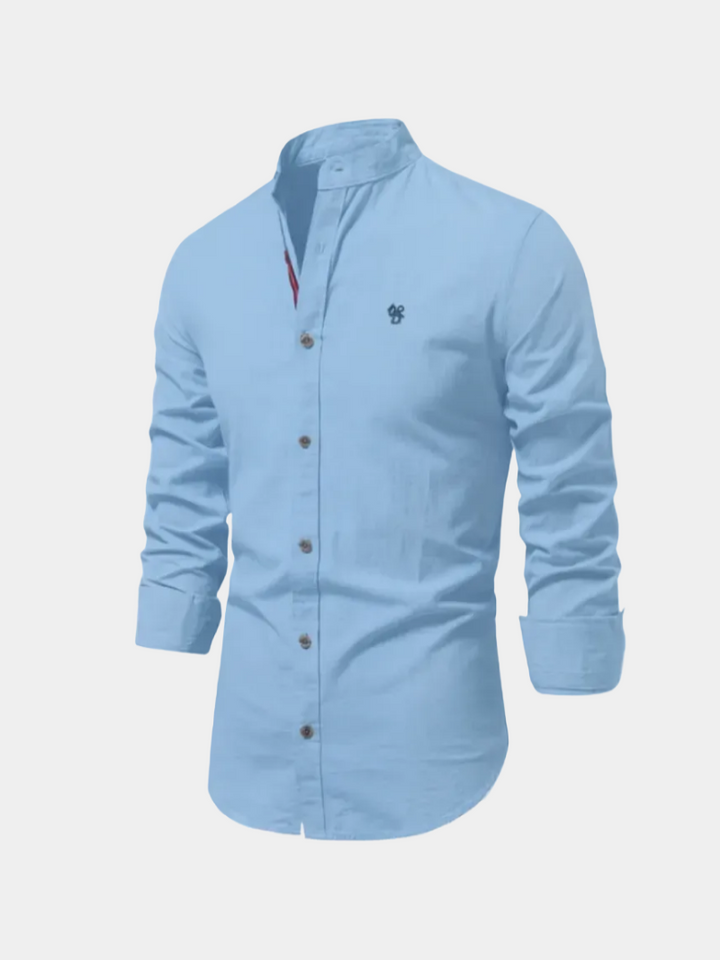 Men's Mandarin Collar Buttoned Shirt