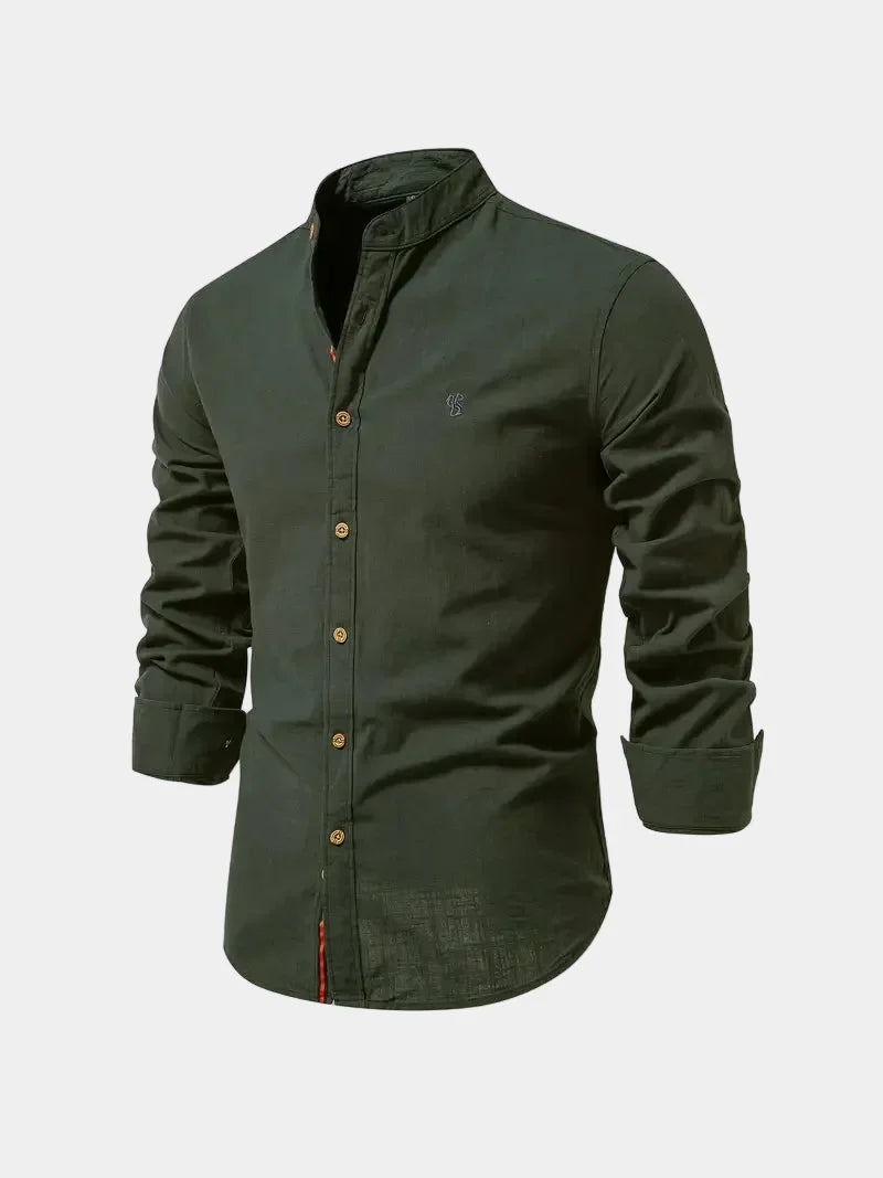 Men's Mandarin Collar Buttoned Shirt