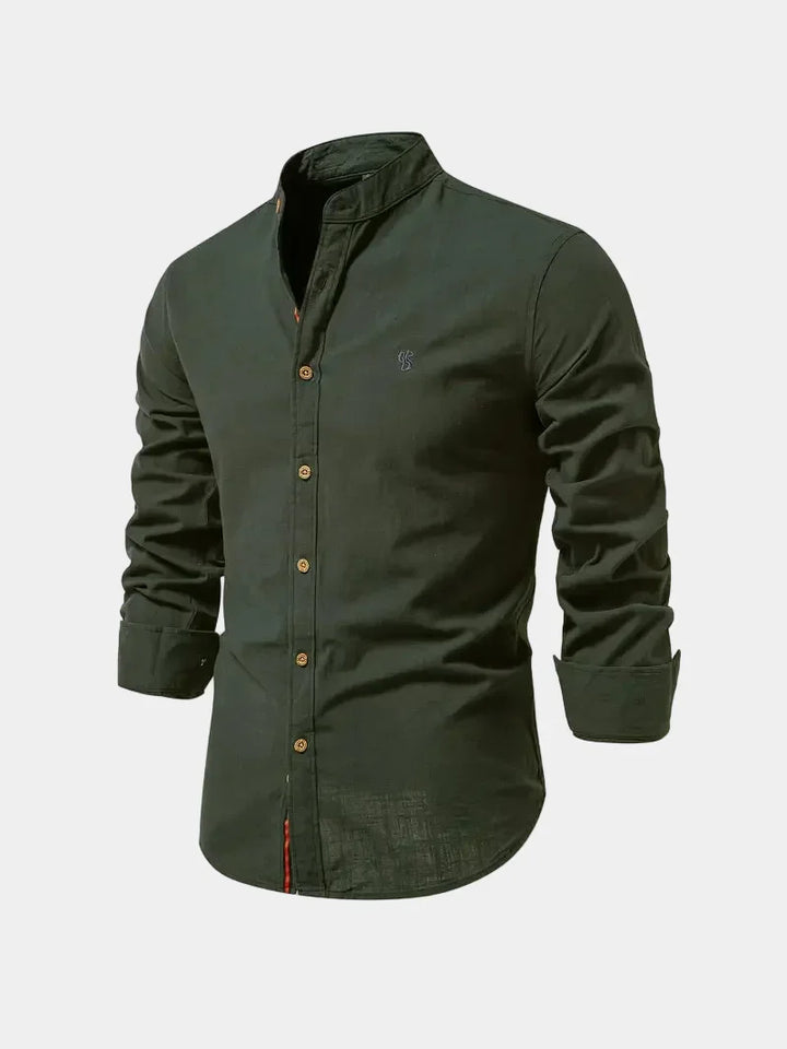 Men's Mandarin Collar Buttoned Shirt